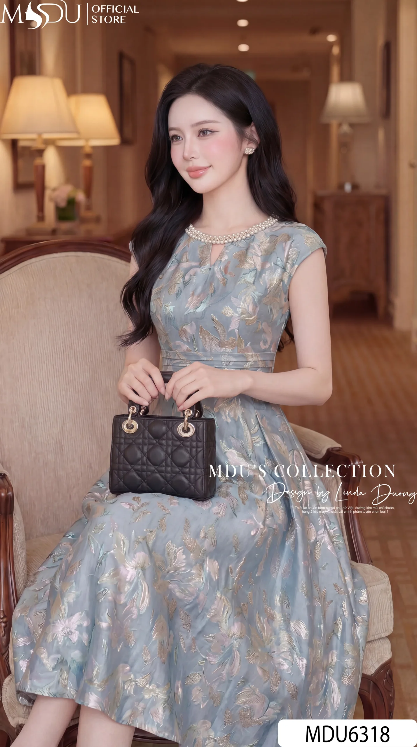 Váy Thiết Kế MDU6318 Mango Ý Cao Cấp Dáng Xòe Sang Trọng Phối Cổ Dây Ngọc Quý Phái 7 Váy Thiết Kế MDU6318 Mango Ý Cao Cấp Dáng Xòe Sang Trọng Phối Cổ Dây Ngọc Quý Phái - Ảnh 5
