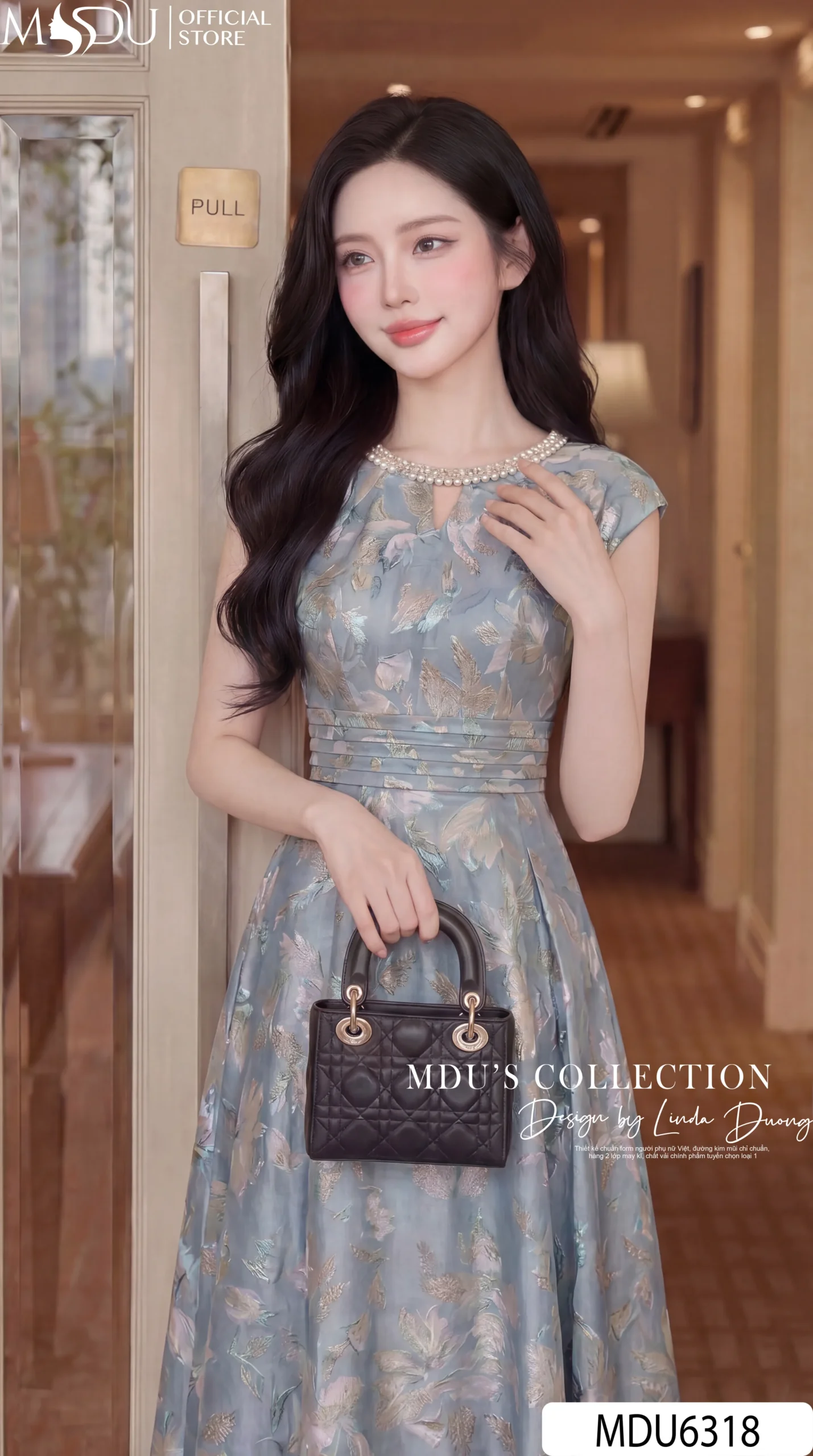 Váy Thiết Kế MDU6318 Mango Ý Cao Cấp Dáng Xòe Sang Trọng Phối Cổ Dây Ngọc Quý Phái 5 Váy Thiết Kế MDU6318 Mango Ý Cao Cấp Dáng Xòe Sang Trọng Phối Cổ Dây Ngọc Quý Phái - Ảnh 3