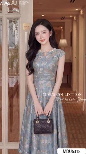 Alternative view of Váy Thiết Kế MDU6318 Mango Ý Cao Cấp Dáng Xòe Sang Trọng Phối Cổ Dây Ngọc Quý Phái