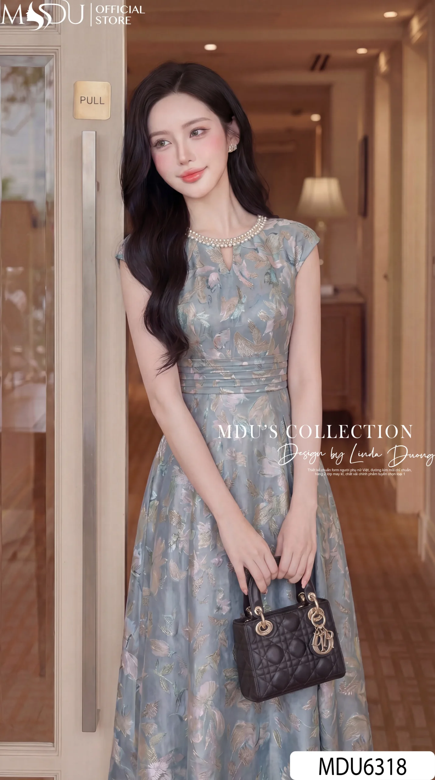 Váy Thiết Kế MDU6318 Mango Ý Cao Cấp Dáng Xòe Sang Trọng Phối Cổ Dây Ngọc Quý Phái 6 Váy Thiết Kế MDU6318 Mango Ý Cao Cấp Dáng Xòe Sang Trọng Phối Cổ Dây Ngọc Quý Phái - Ảnh 4