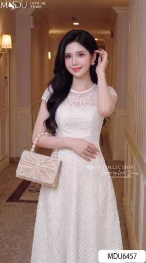 Alternative view of Váy Thiết Kế MDU6457 Ren Họa Tiết Cao Cấp Phối Tơ Óng Hàn Thanh Lịch, Tinh Khôi