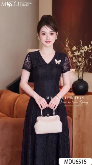 Alternative view of Váy Thiết Kế MDU6515 Ren Nổi Cao Cấp Dáng Xòe Sang Trọng, Cài Bướm Ánh Kim Nữ Tính