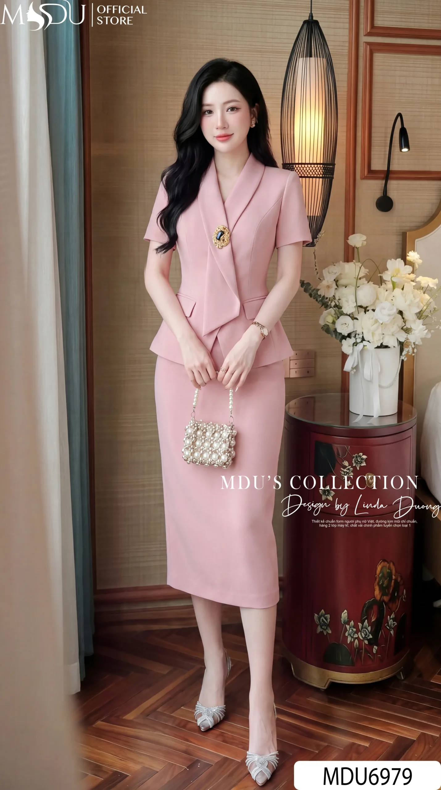 Set Thiết Kế MDU6979 Gold Nhật Hồng Ngọt Ngào, Dáng Vest Thanh Lịch Phối Chân Váy Bút Chì