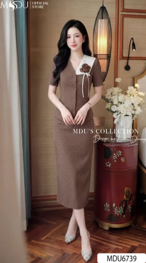 Set Thiết Kế MDU6739 – Tuytsi Nâu Đất, Phối Hoa Cùng Tông Đính Liền