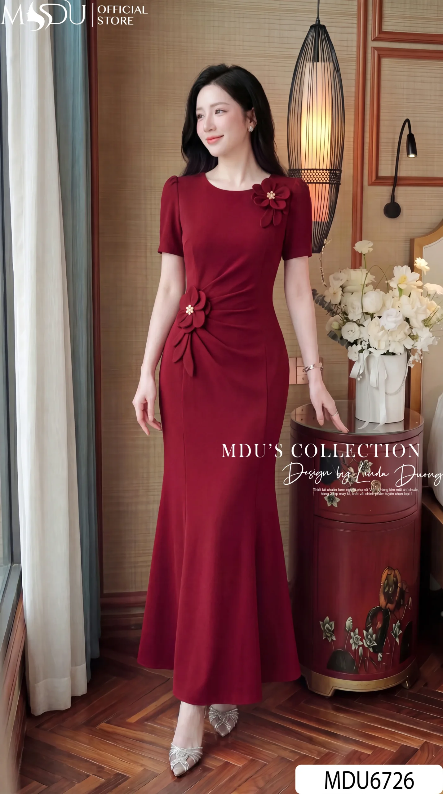 Váy Thiết Kế MDU6726 – Xleo Hàn Đỏ Đô, Dáng Đuôi Cá Phối Hoa 3D Thủ Công 23 Váy Thiết Kế MDU6726 – Xleo Hàn Đỏ Đô, Dáng Đuôi Cá Phối Hoa 3D Thủ Công
