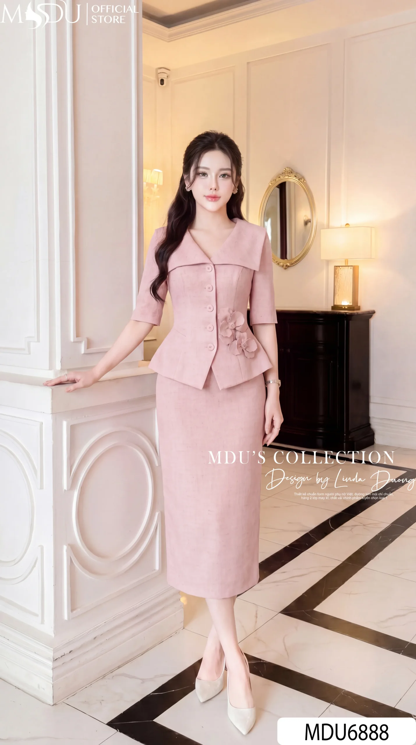 Set Thiết Kế MDU6888 – Xước Thái Hồng Phấn Thanh Lịch, Điểm Hoa Đính Liền Tinh Tế