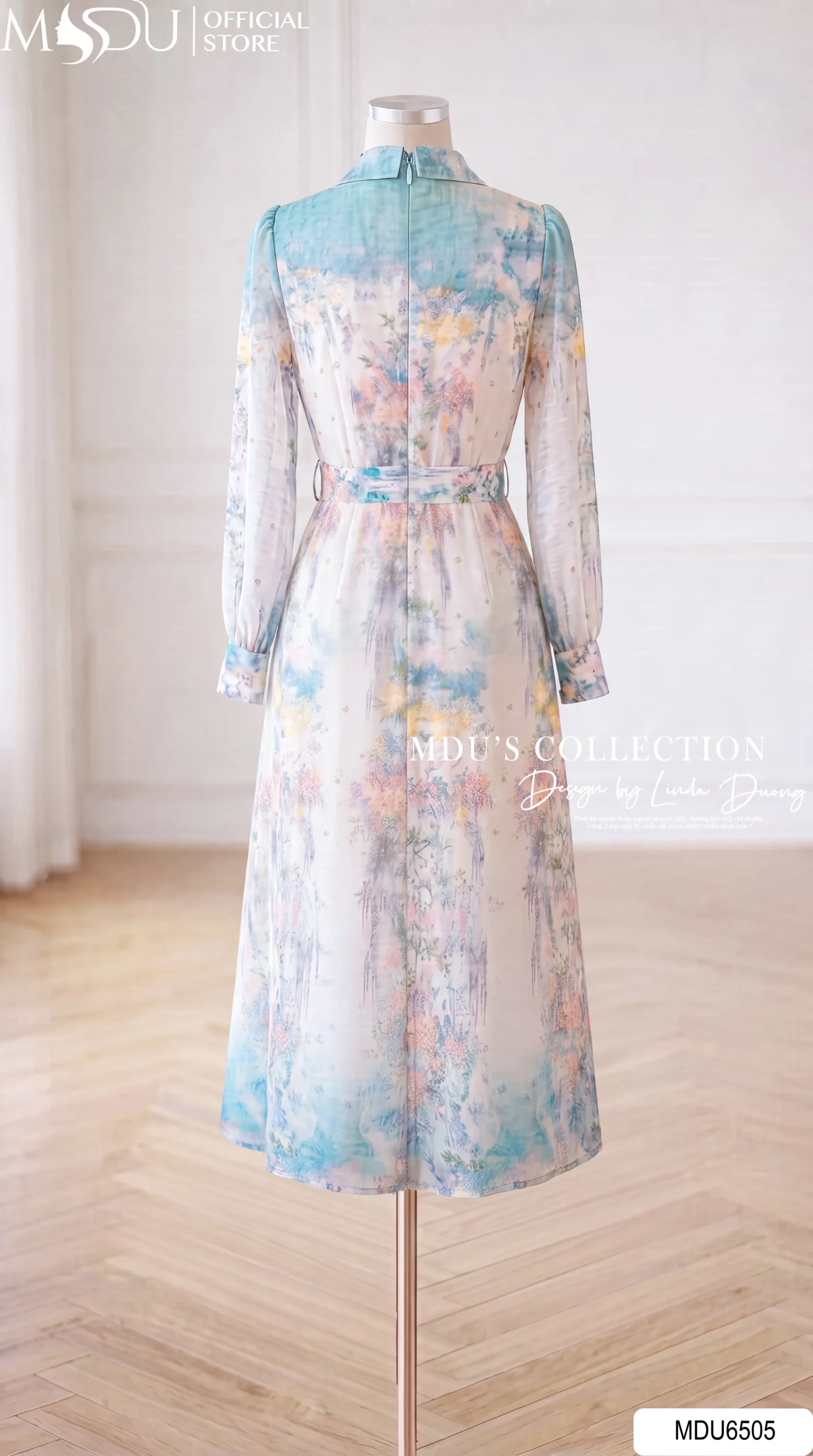 Váy Thiết Kế MDU6505 – Tơ Óng Hàn Hoa Loang Xanh Pastel Blue, Đai Liền Tôn Eo 10 Váy Thiết Kế MDU6505 – Tơ Óng Hàn Hoa Loang Xanh Pastel Blue, Đai Liền Tôn Eo - Ảnh 8