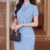 Váy Thiết Kế MDU6697 – Xước Thái Xanh Baby, Nơ Cổ Bản Lớn Tôn Nét Thanh Lịch 13 Replace model outfit with reference 202608111556 5 11zon Mdu Fashion