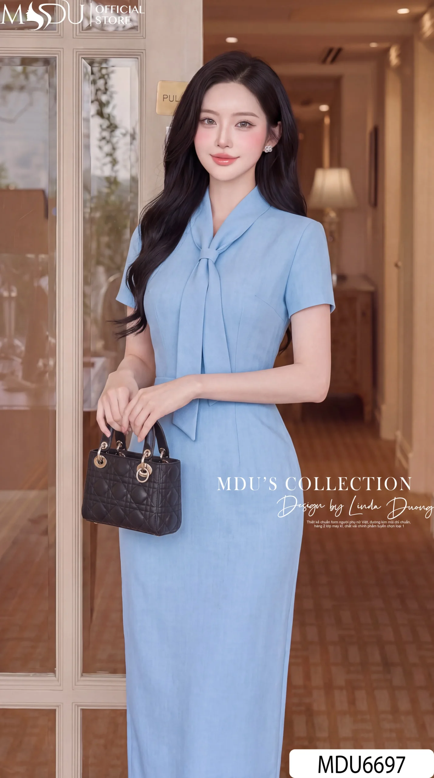 Váy Thiết Kế MDU6697 – Xước Thái Xanh Baby, Nơ Cổ Bản Lớn Tôn Nét Thanh Lịch 6 Váy Thiết Kế MDU6697 – Xước Thái Xanh Baby, Nơ Cổ Bản Lớn Tôn Nét Thanh Lịch - Ảnh 4