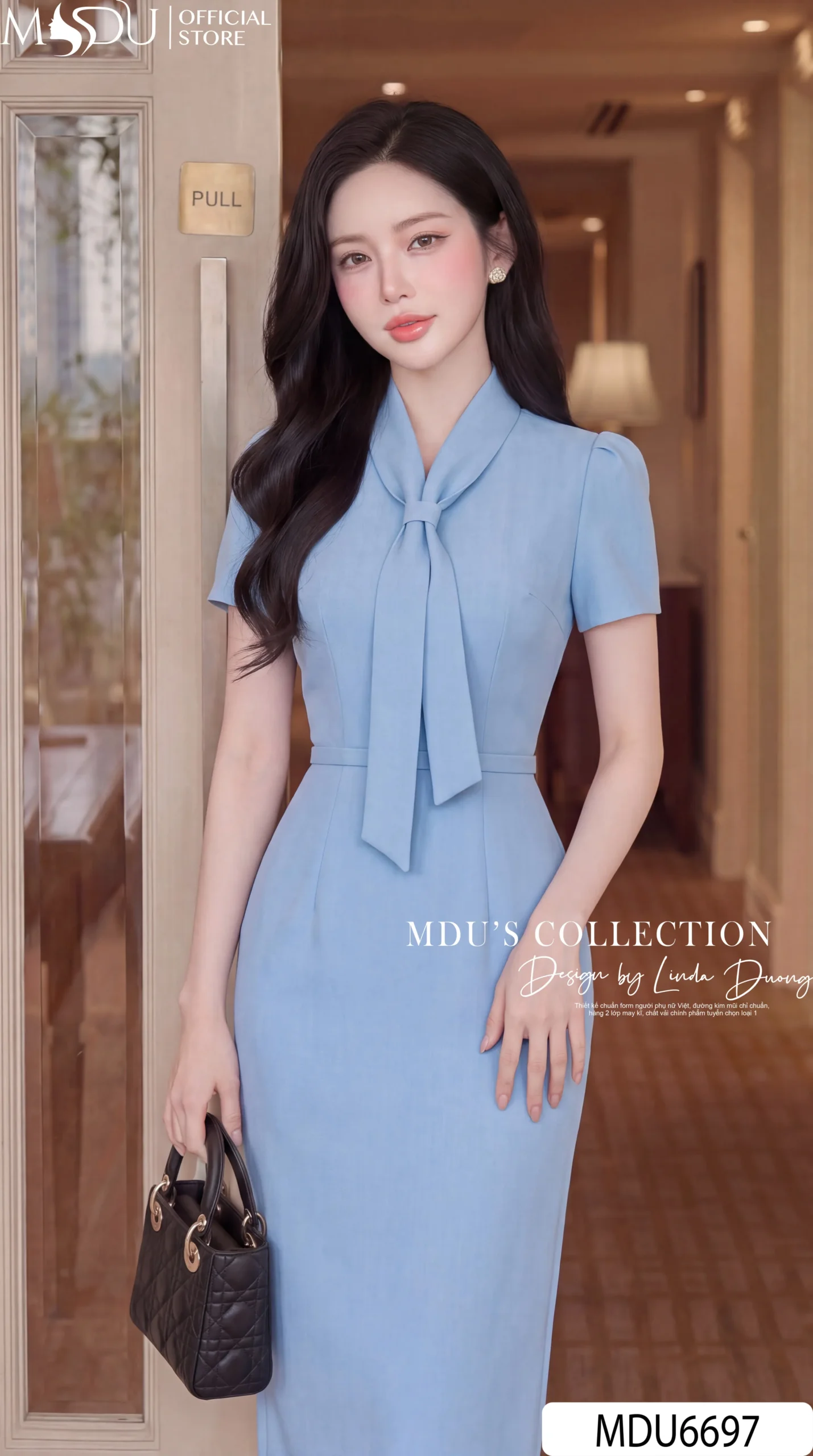 Váy Thiết Kế MDU6697 – Xước Thái Xanh Baby, Nơ Cổ Bản Lớn Tôn Nét Thanh Lịch 5 Váy Thiết Kế MDU6697 – Xước Thái Xanh Baby, Nơ Cổ Bản Lớn Tôn Nét Thanh Lịch - Ảnh 3