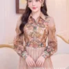 Váy Thiết Kế MDU6708 – Tơ Óng Hàn Nâu Trầm, Họa Tiết Hoa Phối Đai Liền Tôn Eo 12 Replace model outfit with reference 202608130833 5 11zon Mdu Fashion