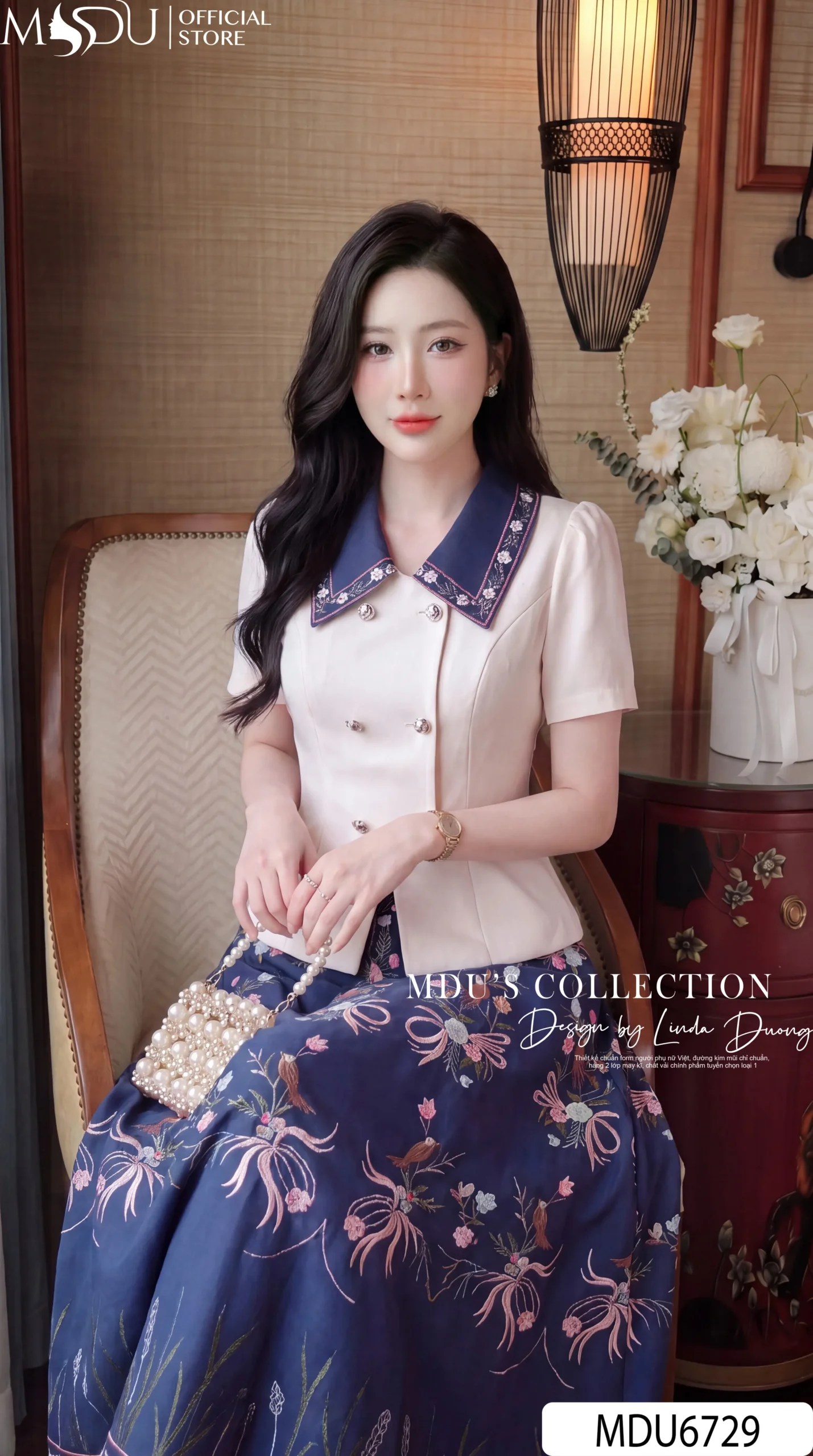 Set Thiết Kế MDU6729 – Chéo Tuyết Phối Tơ Óng Hàn Xanh Navy, Họa Tiết Hoa Cỏ Thanh Lịch 5 Set Thiết Kế MDU6729 – Chéo Tuyết Phối Tơ Óng Hàn Xanh Navy, Họa Tiết Hoa Cỏ Thanh Lịch - Ảnh 3