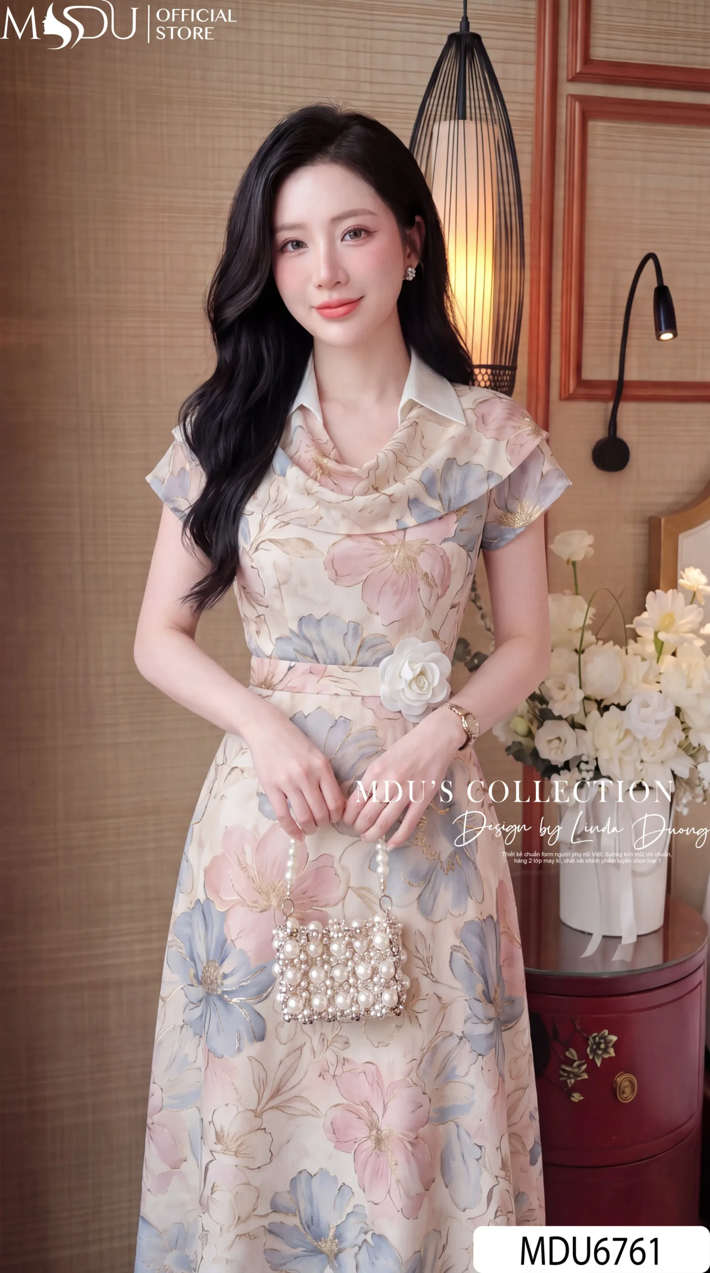 Váy Thiết Kế MDU6761 – Mango Ý Hoa Pastel, Bèo Rủ Phối Hoa 3D Đậm Nét Tiểu Thư 6 Váy Thiết Kế MDU6761 – Mango Ý Hoa Pastel, Bèo Rủ Phối Hoa 3D Đậm Nét Tiểu Thư - Ảnh 4