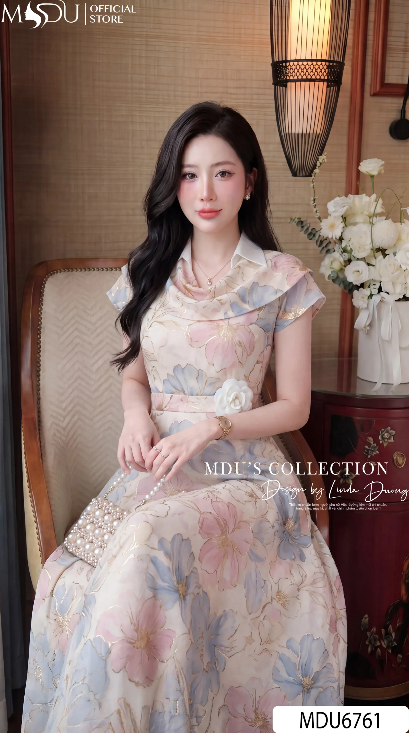 Váy Thiết Kế MDU6761 – Mango Ý Hoa Pastel, Bèo Rủ Phối Hoa 3D Đậm Nét Tiểu Thư 5 Váy Thiết Kế MDU6761 – Mango Ý Hoa Pastel, Bèo Rủ Phối Hoa 3D Đậm Nét Tiểu Thư - Ảnh 3