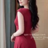 Váy Thiết Kế MDU6625 – Twist Satin Đỏ Đô, Nhún Eo Phối Hàng Ngọc Đính 11 Replace model outfit with reference 202608231357 11zon Mdu Fashion