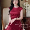 Váy Thiết Kế MDU6625 – Twist Satin Đỏ Đô, Nhún Eo Phối Hàng Ngọc Đính 9 Replace model outfit with reference 202608231359 11zon Mdu Fashion