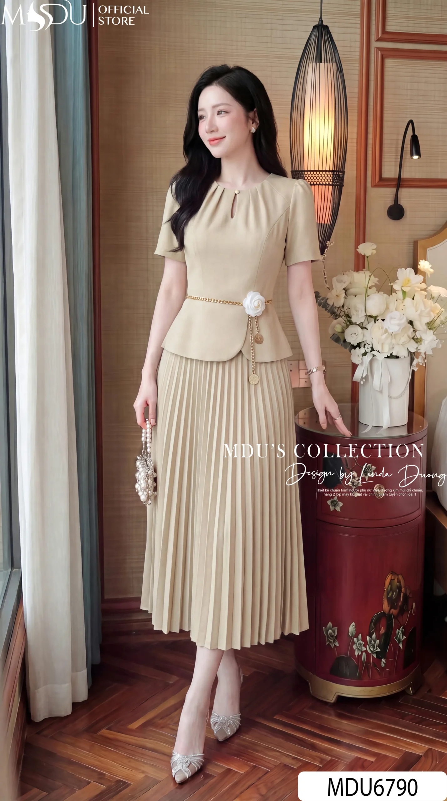 Váy Thiết Kế MDU6790 – Gold Hàn Kem Nude, Phối Đai Xích Hoa Ánh Vàng Rời 23 Váy Thiết Kế MDU6790 – Gold Hàn Kem Nude, Phối Đai Xích Hoa Ánh Vàng Rời