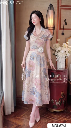 Alternative view of Váy Thiết Kế MDU6761 – Mango Ý Hoa Pastel, Bèo Rủ Phối Hoa 3D Đậm Nét Tiểu Thư
