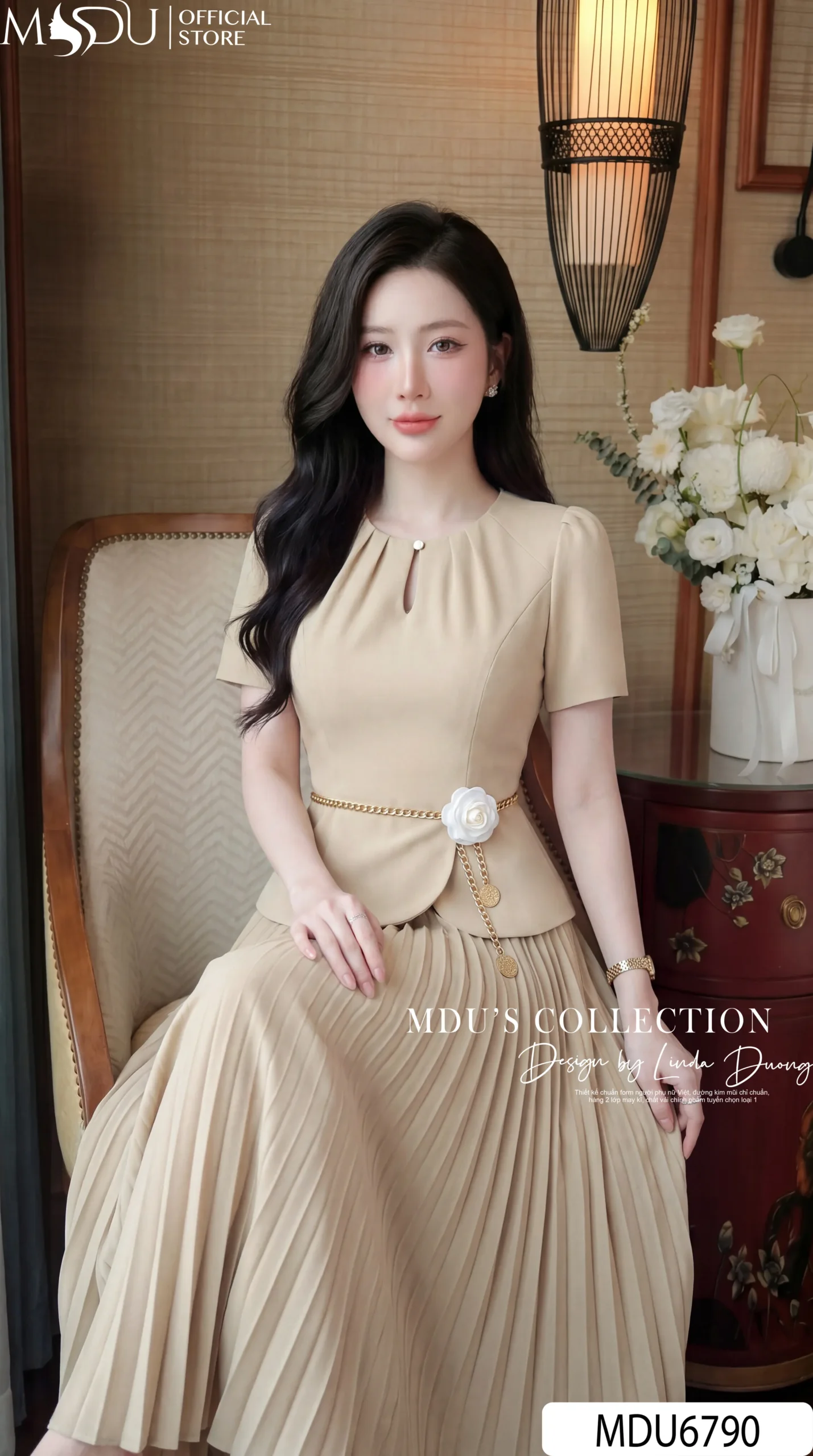 Váy Thiết Kế MDU6790 – Gold Hàn Kem Nude, Phối Đai Xích Hoa Ánh Vàng Rời 6 Váy Thiết Kế MDU6790 – Gold Hàn Kem Nude, Phối Đai Xích Hoa Ánh Vàng Rời - Ảnh 4