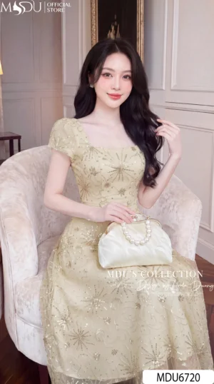 Alternative view of Váy Thiết Kế MDU6720 – Tuyn Thêu Họa Tiết Màu Kem, Dáng Xòe Công Chúa Duyên Dáng