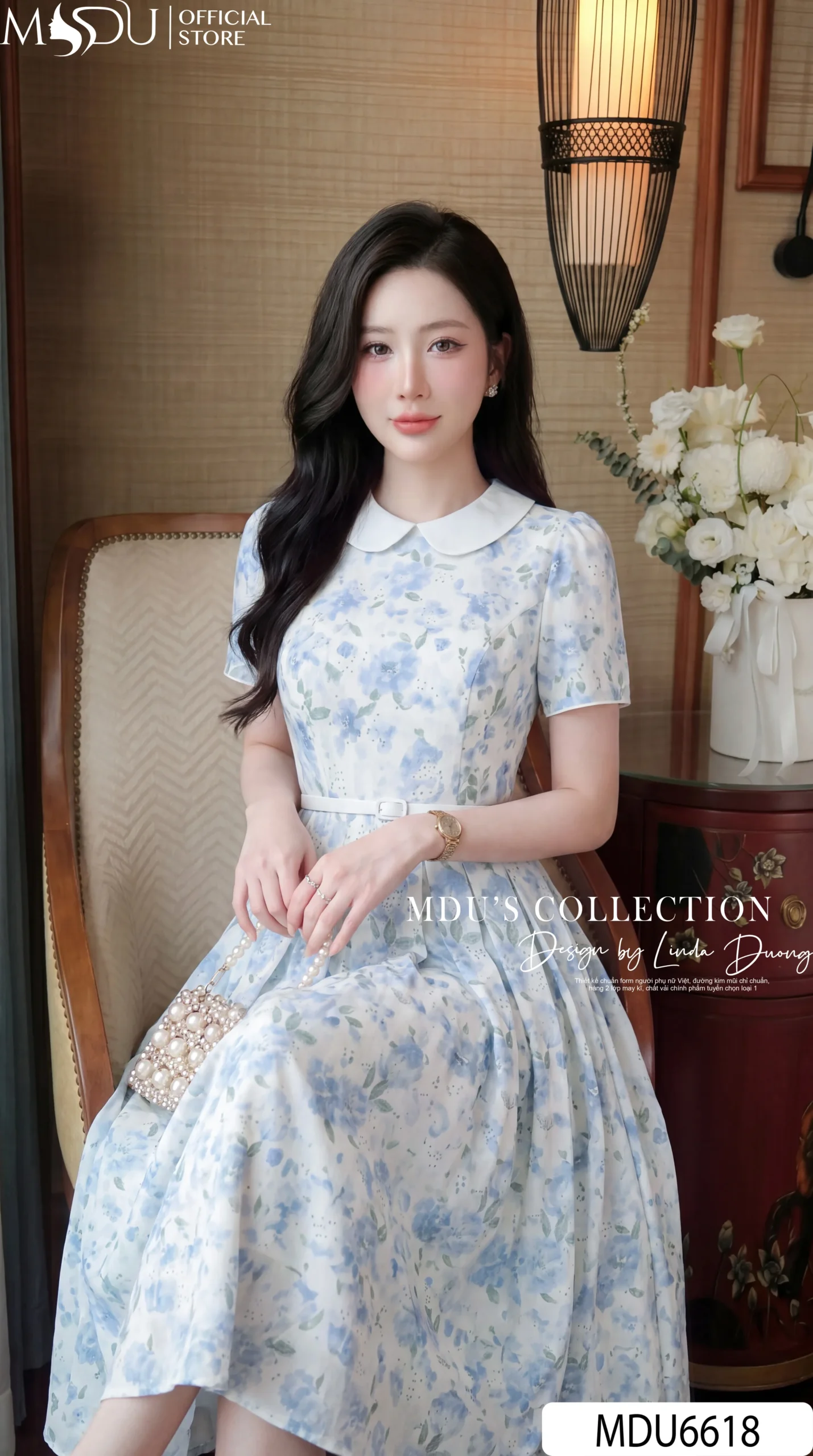 Váy Thiết Kế MDU6618 – Mango Ý Hoa Xanh Pastel, Cổ Sen Phối Đai Rời 4 Váy Thiết Kế MDU6618 – Mango Ý Hoa Xanh Pastel, Cổ Sen Phối Đai Rời - Ảnh 2