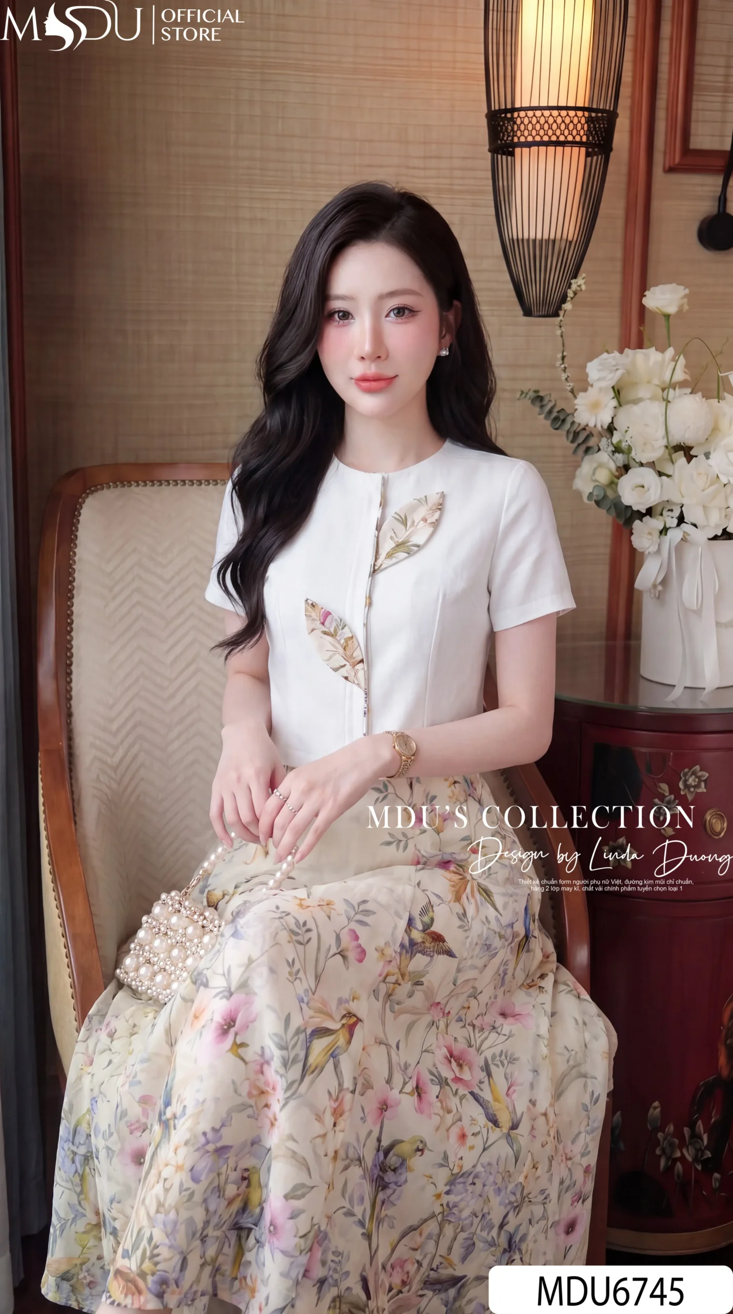 Set Thiết Kế MDU6745 – Tuyết Mưa Trắng Phối Twist Satin Hoa Lá Đa Sắc Thanh Lịch 5 Set Thiết Kế MDU6745 – Tuyết Mưa Trắng Phối Twist Satin Hoa Lá Đa Sắc Thanh Lịch - Ảnh 3