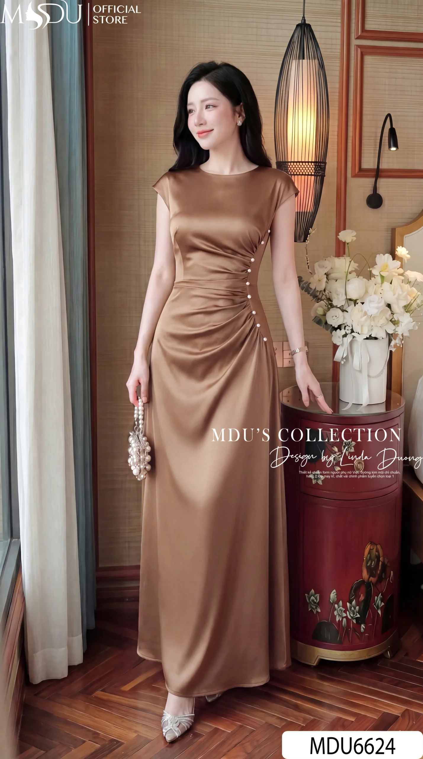 Váy Thiết Kế MDU6624 – Twist Satin Nâu, Nhún Eo Phối Hàng Ngọc Đính Thủ Công 29 Váy Thiết Kế MDU6624 – Twist Satin Nâu, Nhún Eo Phối Hàng Ngọc Đính Thủ Công