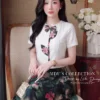 Set Thiết Kế MDU6748 – Tuyết Mưa Phối Twist Satin Hoa Lá, Hoa Thủ Công Đính Liền 11 Replacing outfit on model 4K 202608210951 8 11zon Mdu Fashion