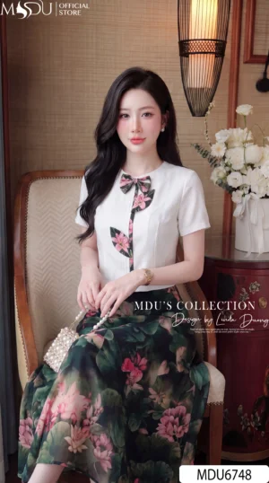 Alternative view of Set Thiết Kế MDU6748 – Tuyết Mưa Phối Twist Satin Hoa Lá, Hoa Thủ Công Đính Liền