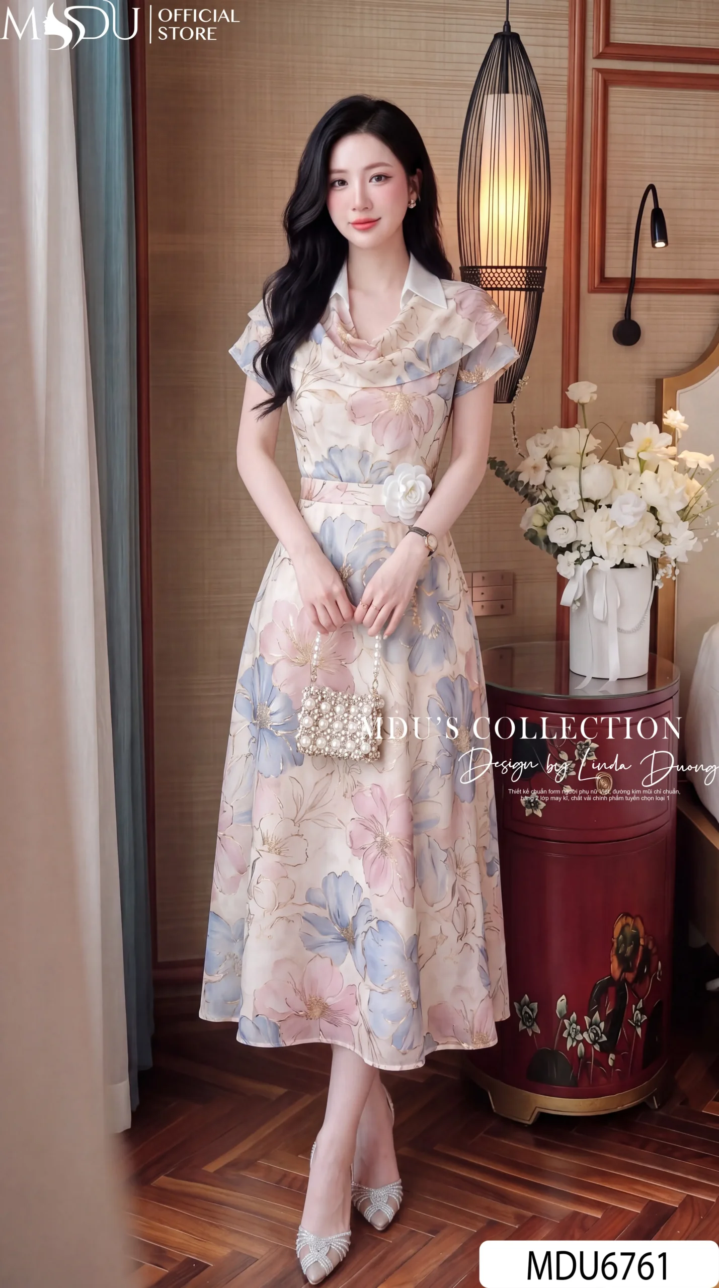 Váy Thiết Kế MDU6761 – Mango Ý Hoa Pastel, Bèo Rủ Phối Hoa 3D Đậm Nét Tiểu Thư 3 Váy Thiết Kế MDU6761 – Mango Ý Hoa Pastel, Bèo Rủ Phối Hoa 3D Đậm Nét Tiểu Thư
