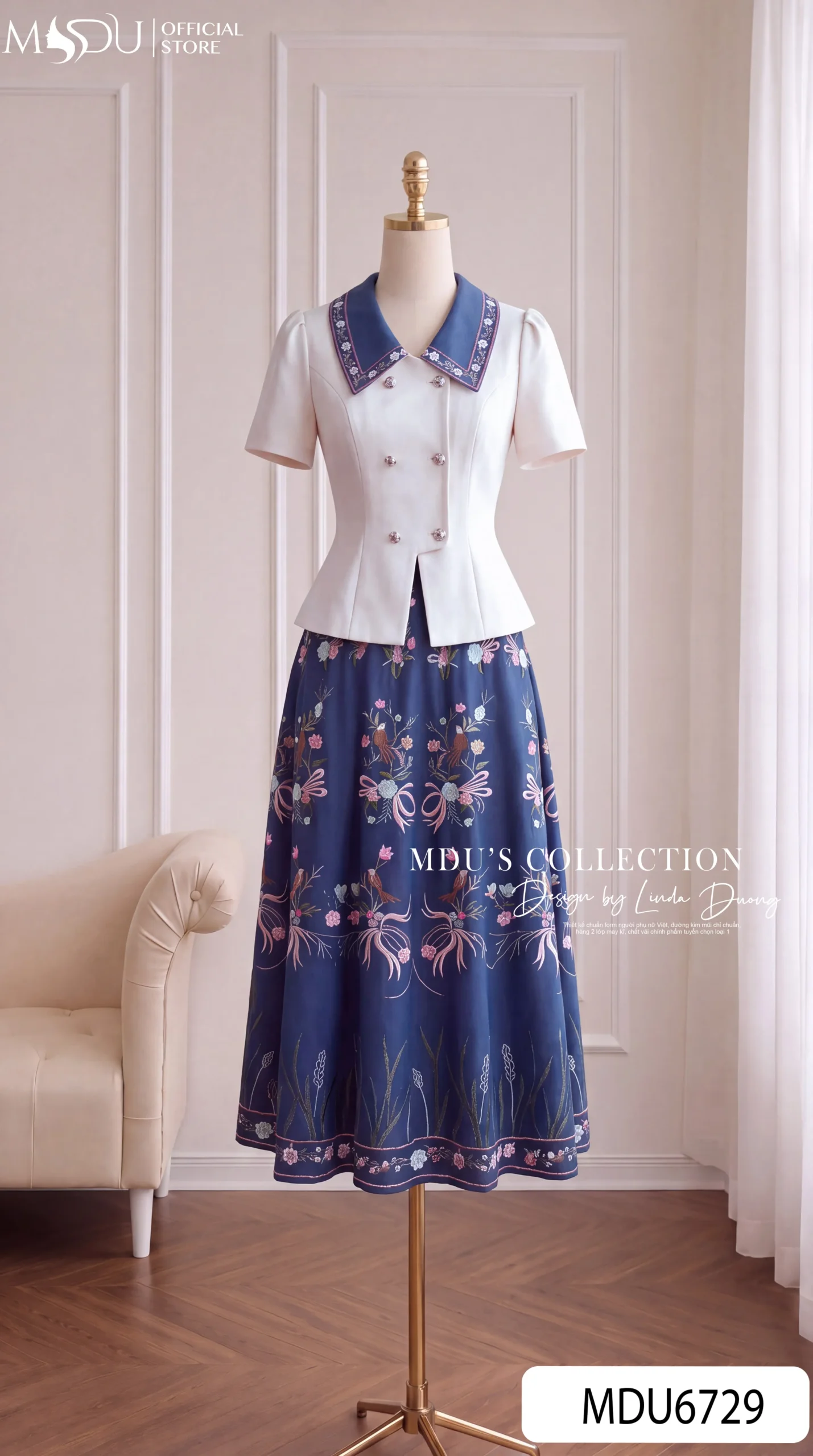 Set Thiết Kế MDU6729 – Chéo Tuyết Phối Tơ Óng Hàn Xanh Navy, Họa Tiết Hoa Cỏ Thanh Lịch 9 Set Thiết Kế MDU6729 – Chéo Tuyết Phối Tơ Óng Hàn Xanh Navy, Họa Tiết Hoa Cỏ Thanh Lịch - Ảnh 7