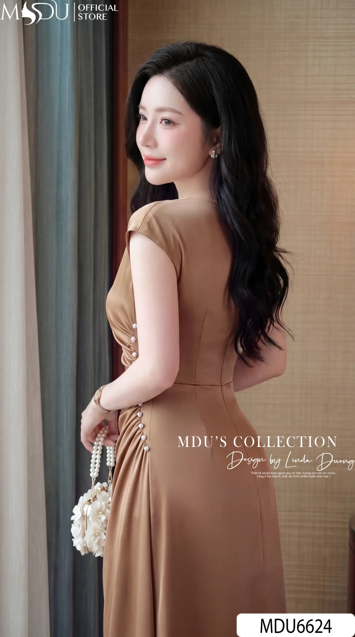 Váy Thiết Kế MDU6624 – Twist Satin Nâu, Nhún Eo Phối Hàng Ngọc Đính Thủ Công 7 Váy Thiết Kế MDU6624 – Twist Satin Nâu, Nhún Eo Phối Hàng Ngọc Đính Thủ Công - Ảnh 5