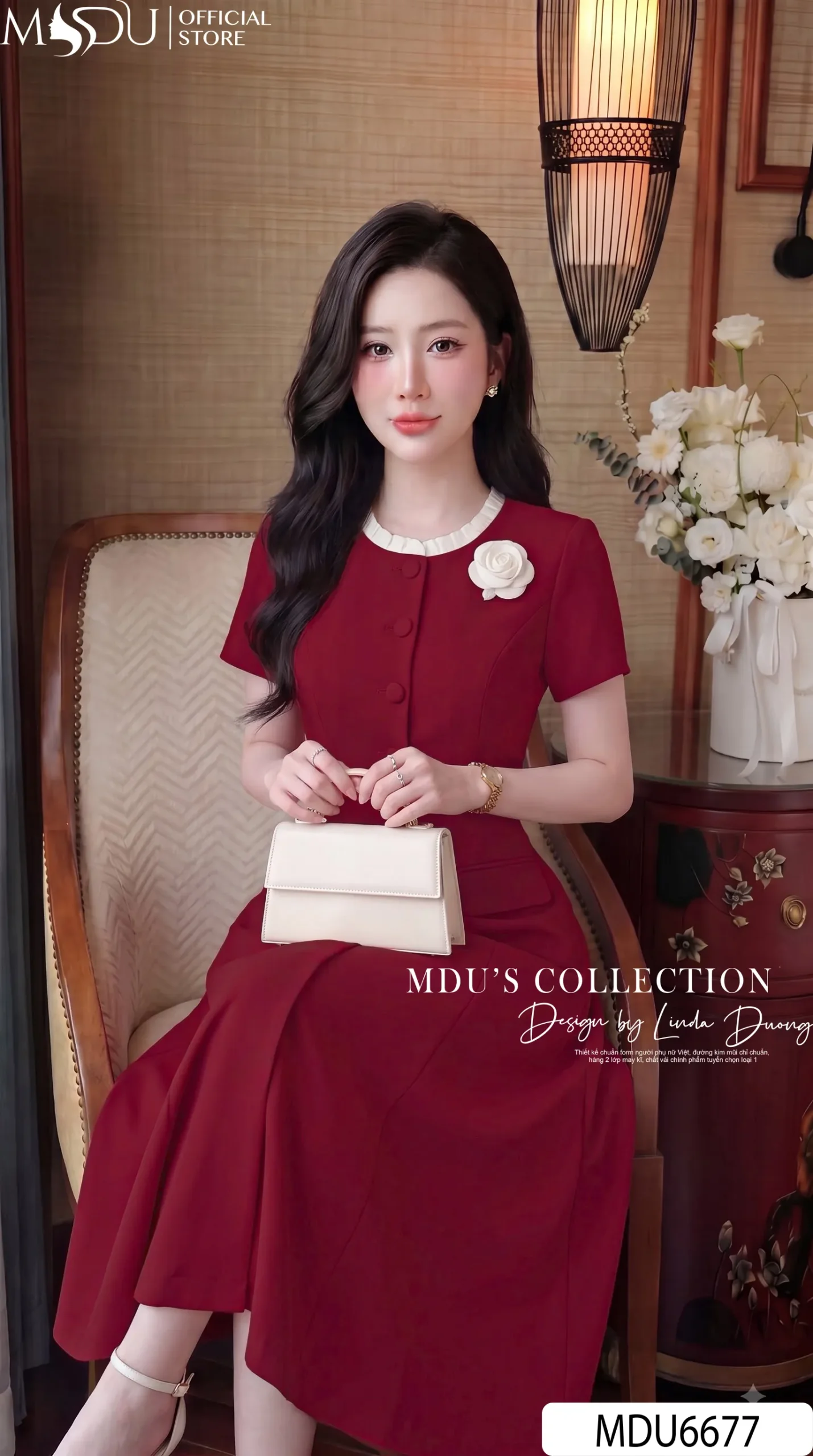 Váy Thiết Kế MDU6677 – Chéo Tuyết Đỏ Ruby, Hoa Cài Rời Thanh Lịch 5 Váy Thiết Kế MDU6677 – Chéo Tuyết Đỏ Ruby, Hoa Cài Rời Thanh Lịch - Ảnh 3