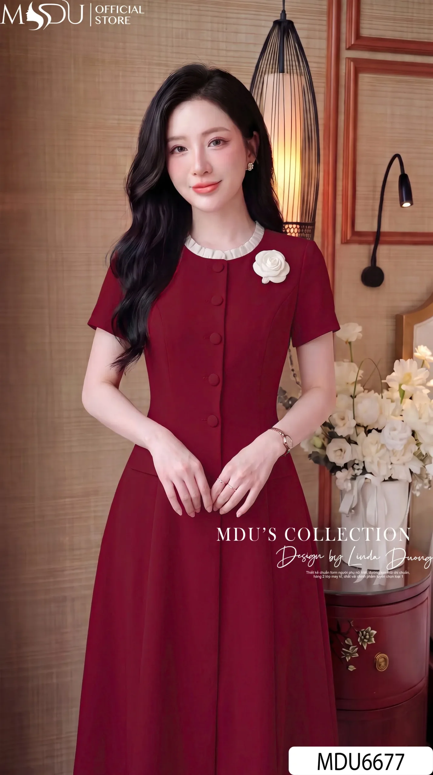 Váy Thiết Kế MDU6677 – Chéo Tuyết Đỏ Ruby, Hoa Cài Rời Thanh Lịch 6 Váy Thiết Kế MDU6677 – Chéo Tuyết Đỏ Ruby, Hoa Cài Rời Thanh Lịch - Ảnh 4