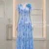 Váy Liền MDU6251 Tơ Hàn Cao Cấp Dáng Xòe Họa Tiết Xanh Phối Hoa Thủ Công Nữ Tính 12 ghost render v5 0 1 11zon Mdu Fashion