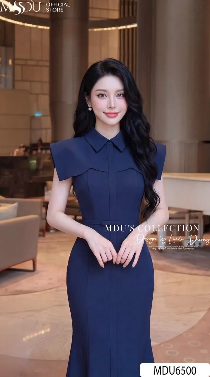 Váy Thiết Kế MDU6500 – Gold Nhật Xanh Navy, Dáng Đuôi Cá Phối Đai Liền Eo 6 Váy Thiết Kế MDU6500 – Gold Nhật Xanh Navy, Dáng Đuôi Cá Phối Đai Liền Eo - Ảnh 4