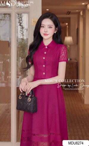 Alternative view of Set Váy Thiết Kế MDU6274 Gold Nhật Hồng Cánh Sen Phối Ren, Rạng Rỡ Và Thanh Lịch Đầy Cuốn Hút