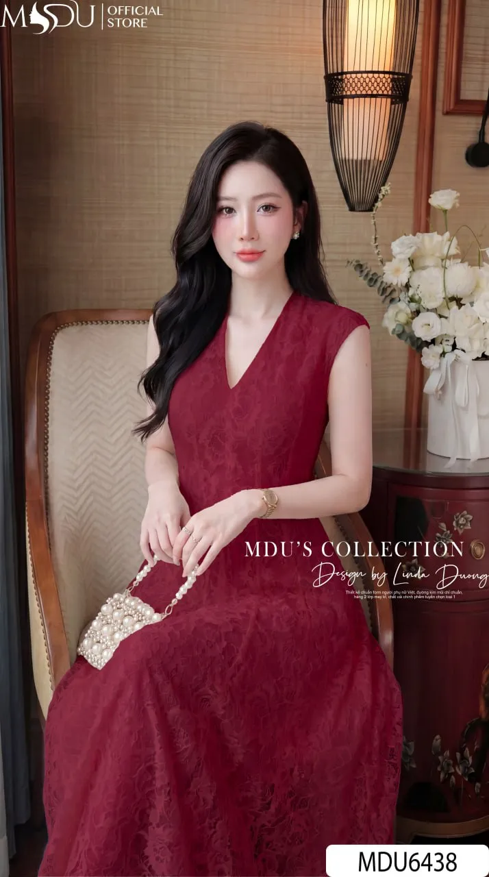 Váy Thiết Kế MDU6438 Ren Hoa Nổi Đỏ Đô Dáng Xòe Dài, Yêu Kiều Và Cuốn Hút 5 Váy Thiết Kế MDU6438 Ren Hoa Nổi Đỏ Đô Dáng Xòe Dài, Yêu Kiều Và Cuốn Hút - Ảnh 3