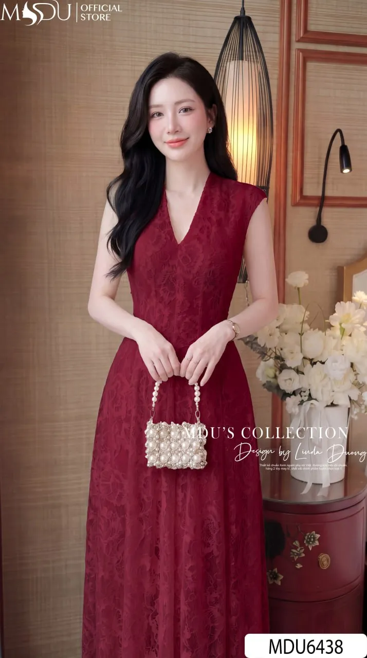 Váy Thiết Kế MDU6438 Ren Hoa Nổi Đỏ Đô Dáng Xòe Dài, Yêu Kiều Và Cuốn Hút 7 Váy Thiết Kế MDU6438 Ren Hoa Nổi Đỏ Đô Dáng Xòe Dài, Yêu Kiều Và Cuốn Hút - Ảnh 5