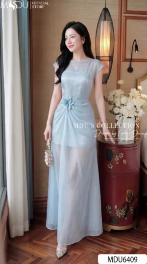 Alternative view of Váy Thiết Kế MDU6409 Tơ Óng Hàn Xanh Pastel Dáng Dài, Dịu Dàng Và Thanh Thoát Đầy Yêu Kiều