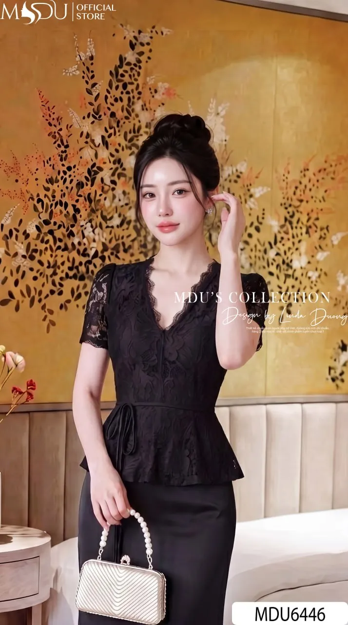 Set Thiết Kế MDU6446 Ren Hoa Nổi Phối Twist Satin Đen, Thanh Lịch Và Cuốn Hút 6 Set Thiết Kế MDU6446 Ren Hoa Nổi Phối Twist Satin Đen, Thanh Lịch Và Cuốn Hút - Ảnh 4