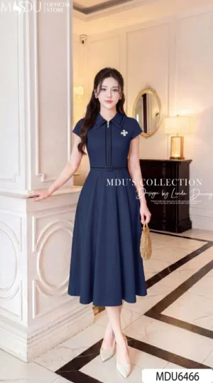 Alternative view of Váy Thiết Kế MDU6466 Gold Nhật Xanh Navy Dáng Midi, Thanh Lịch Và Tôn Dáng