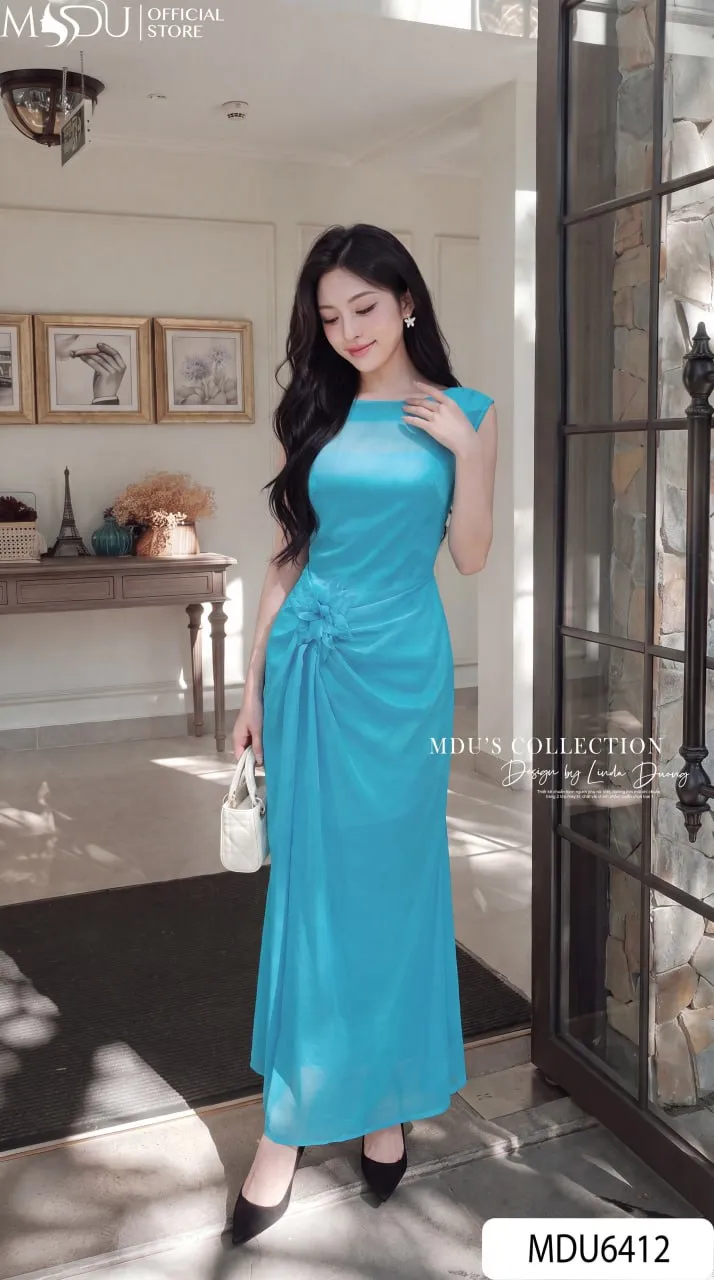 Váy Thiết Kế MDU6412 Tơ Óng Hàn Xanh Dương Dáng Dài, Thướt Tha Và Thanh Nhã Đầy Cuốn Hút 4 Váy Thiết Kế MDU6412 Tơ Óng Hàn Xanh Dương Dáng Dài, Thướt Tha Và Thanh Nhã Đầy Cuốn Hút - Ảnh 2