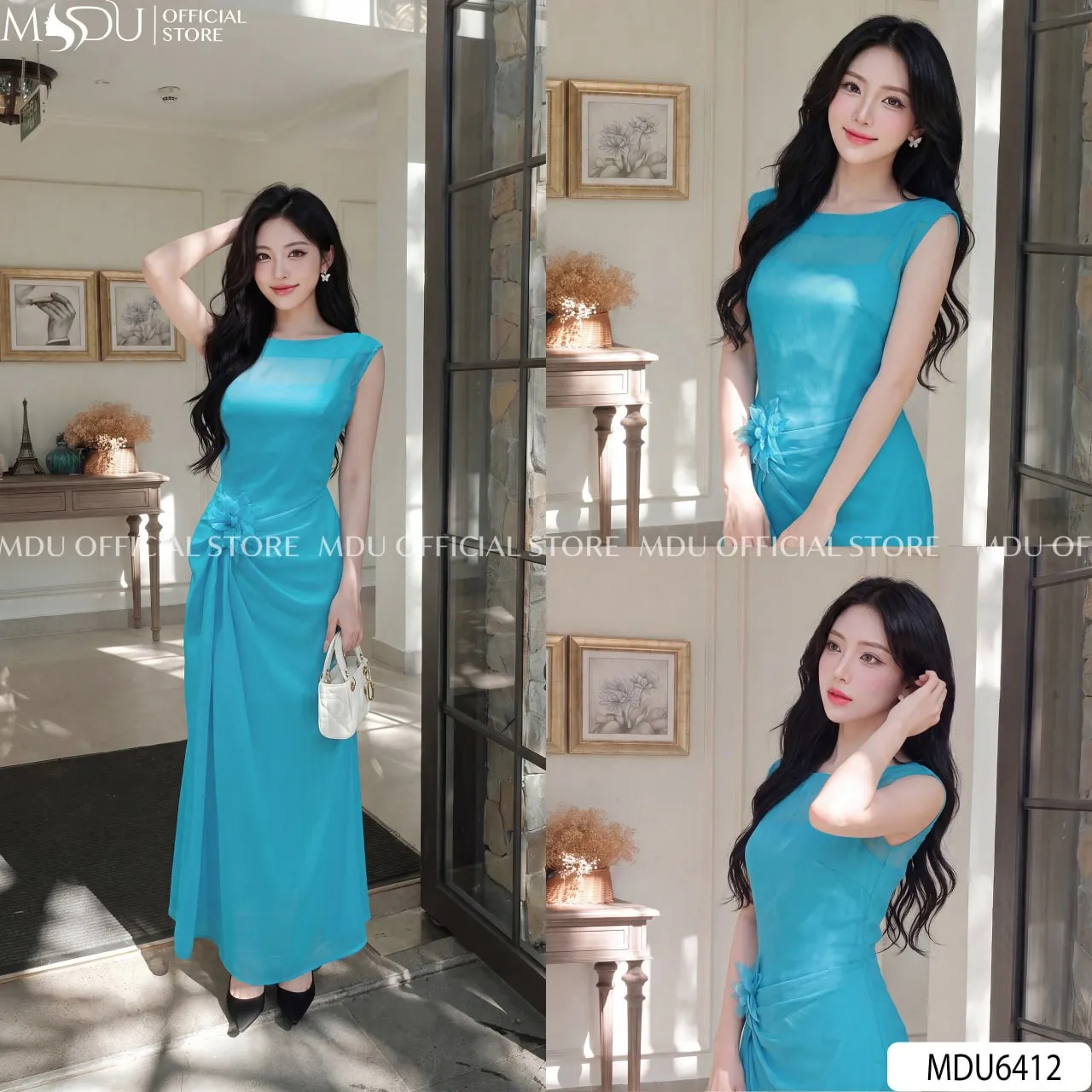 Váy Thiết Kế MDU6412 Tơ Óng Hàn Xanh Dương Dáng Dài, Thướt Tha Và Thanh Nhã Đầy Cuốn Hút 8 Váy Thiết Kế MDU6412 Tơ Óng Hàn Xanh Dương Dáng Dài, Thướt Tha Và Thanh Nhã Đầy Cuốn Hút - Ảnh 6