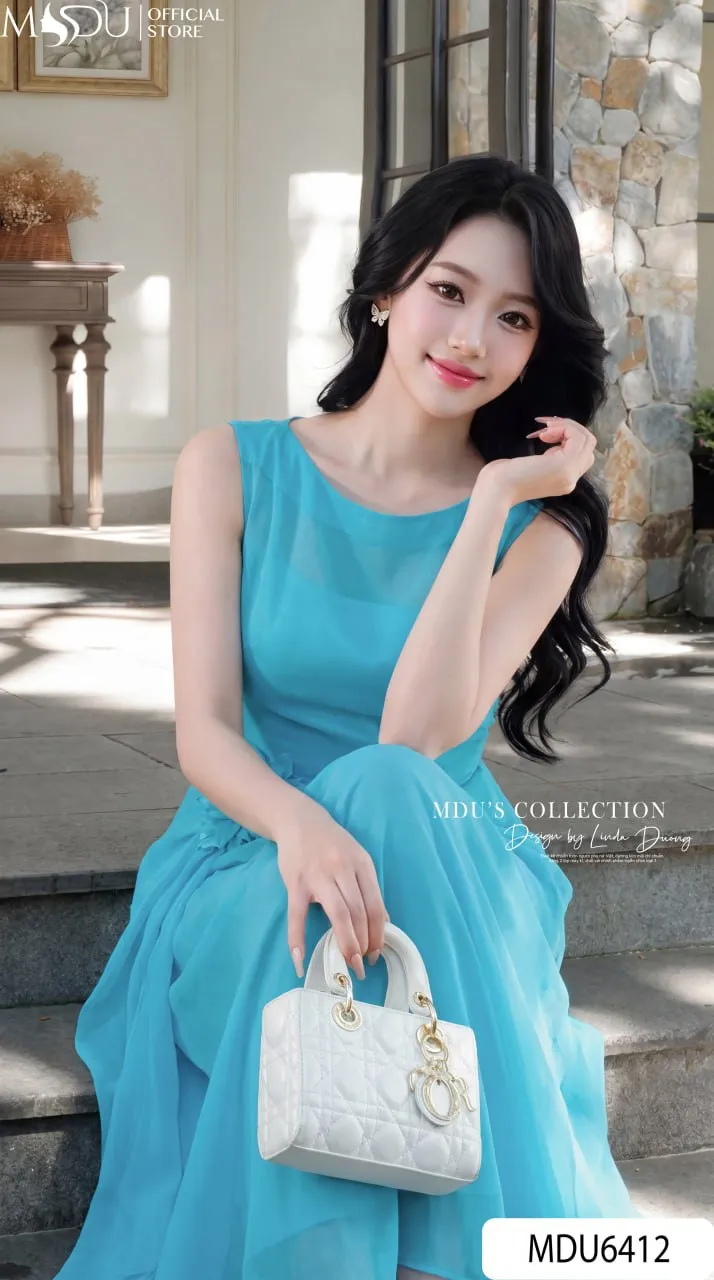 Váy Thiết Kế MDU6412 Tơ Óng Hàn Xanh Dương Dáng Dài, Thướt Tha Và Thanh Nhã Đầy Cuốn Hút 5 Váy Thiết Kế MDU6412 Tơ Óng Hàn Xanh Dương Dáng Dài, Thướt Tha Và Thanh Nhã Đầy Cuốn Hút - Ảnh 3