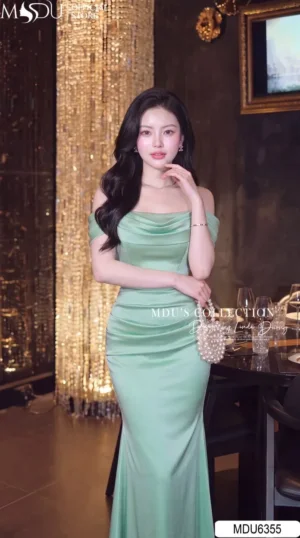 Alternative view of Váy Thiết Kế MDU6355 Twist Satin Xanh Ngọc Dáng Đuôi Cá, Mềm Mại Và Cuốn Hút Đầy Khí Chất