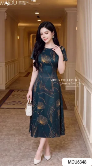 Alternative view of Váy Thiết Kế MDU6348 Mango Ý Xanh Lục Họa Tiết Vàng, Thanh Lịch Và Trang Nhã Đầy Khí Chất
