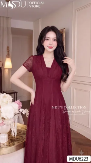 Alternative view of Váy Thiết Kế MDU6223 Ren Đỏ Đô Dáng Dài, Yêu Kiều Và Lộng Lẫy Đầy Sức Hút