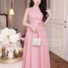 Váy Thiết Kế MDU6462 Tơ Óng Hàn Hồng Phấn Dáng Peplum, Dịu Dàng Và Tôn Dáng 1 Váy Thiết Kế MDU6462
