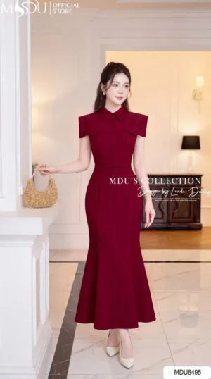 Alternative view of Váy Thiết Kế MDU6495 Gold Nhật Đỏ Đô Dáng Đuôi Cá, Chỉn Chu Và Đầy Khí Chất